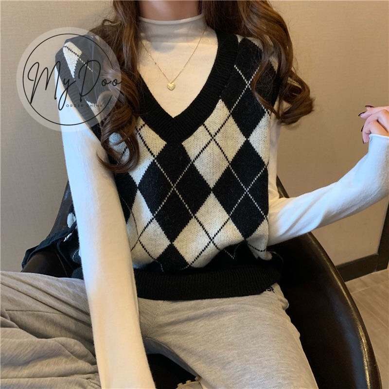 Áo gile caro Đỏ/ Đen ⚡️HÀNG LOẠI I ⚡️ áo ghi lê len nữ thì phong cách Hàn Quốc-  GL15 | BigBuy360 - bigbuy360.vn