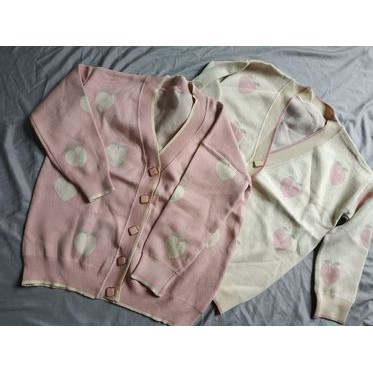 (Sẵn) Áo cardigan len họa tiết quả đào tông màu pastel dễ thương trẻ trung nữ ...