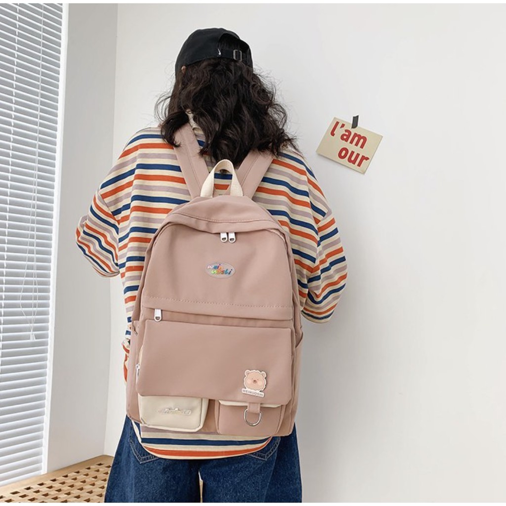 BL79-82/Balo ulzzang phong cách Hàn Quốc tặng kèm pin dễ thương chất liệu vải cao cấp chống thấm nước đi học đi chơi