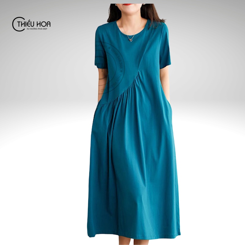 Đầm Trung Niên, thiết kế cao cấp trẻ trung, chất liệu thun co dãn mềm nhẹ, món quà tuyệt vời tặng mẹ Thiều Hoa B0525