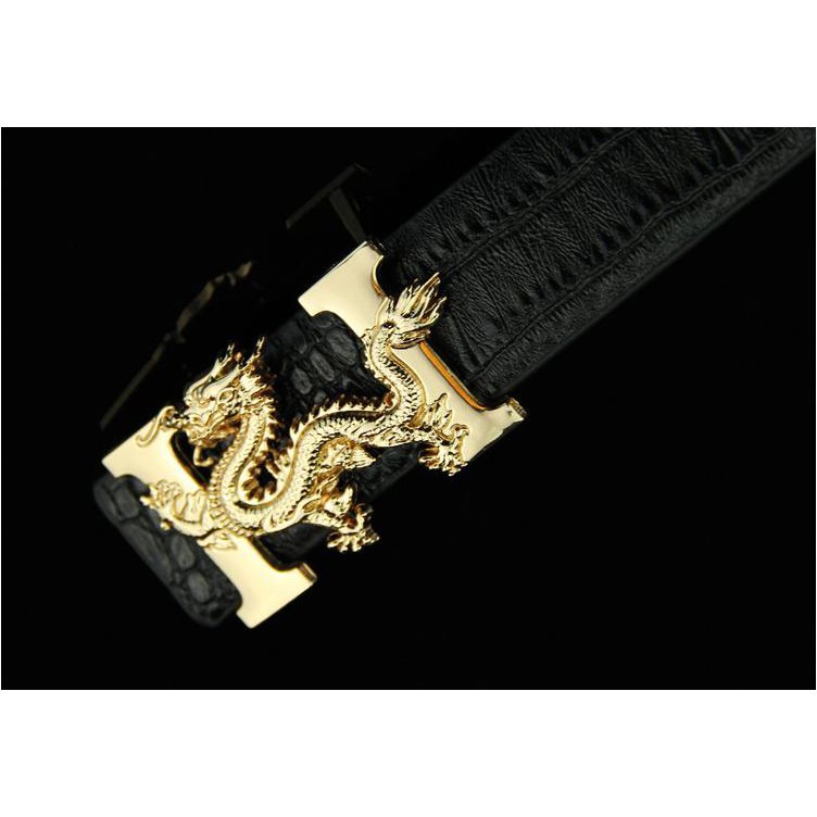 Dây nịt vân cá sấu mầu đen , Thắt lưng chữ H rồng cuộn mạ vàng uy quyền - Bản lĩnh phái mạnh