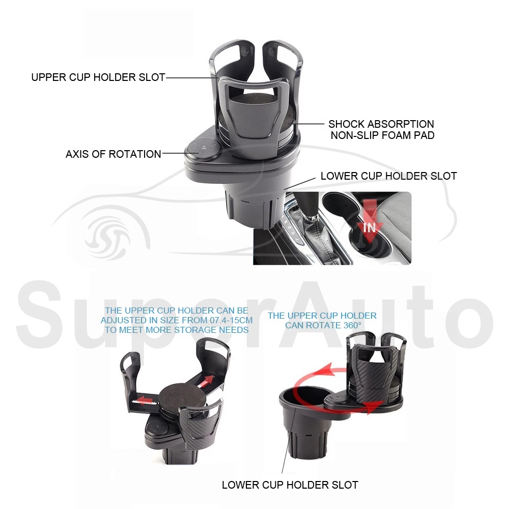 Giá Đỡ Cốc Nước 2 Trong 1 Đa Chức Năng Xoay 360 Độ Cho Xe Hơi