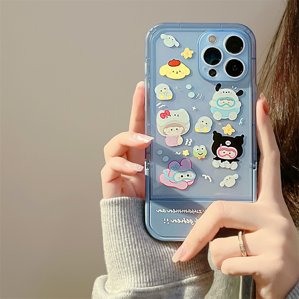Ốp Điện Thoại Dẻo Họa Tiết Hoạt Hình Dễ Thương Kèm Giá Đỡ Chống Sốc Cho iPhone 13 12 11 Pro XS Max X XR 7 8 plus