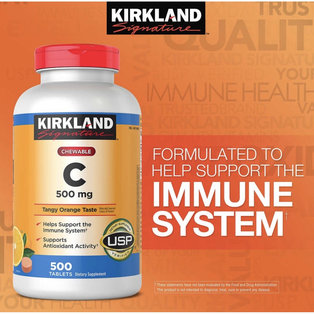 [CHÍNH HÃNG] Viên Ngậm Nhai Vị Cam tăng sức đề kháng Bổ sung Vitamin C Chewable 500mg Kirkland - Hộp 500 Viên