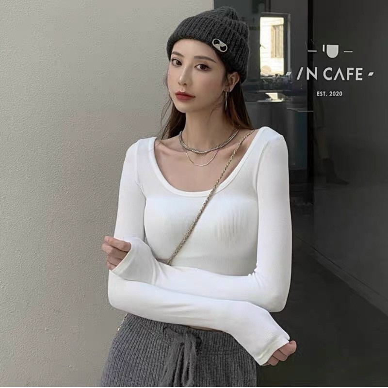 ÁO CỔ U , CỔ VUÔNG TAY DÀI 4 MÀU BASIC, CHIZISHOP