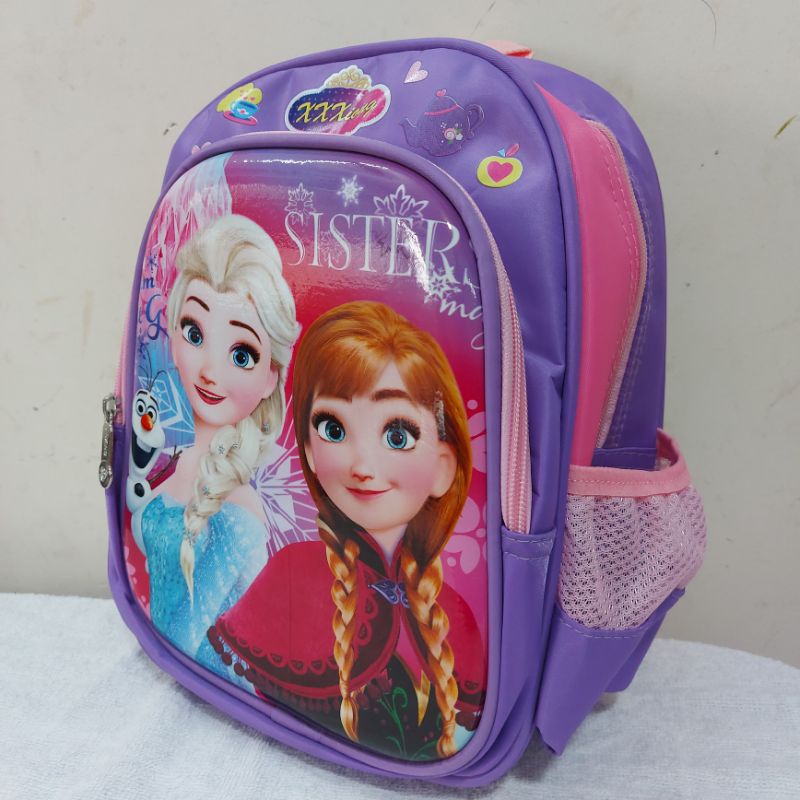 Balo trẻ em bé gái mầm non, balo elsa 3D cho bé gái từ 1 đến 5 tuổi chất liệu vải dù chống nước hai ngăn riêng biệt