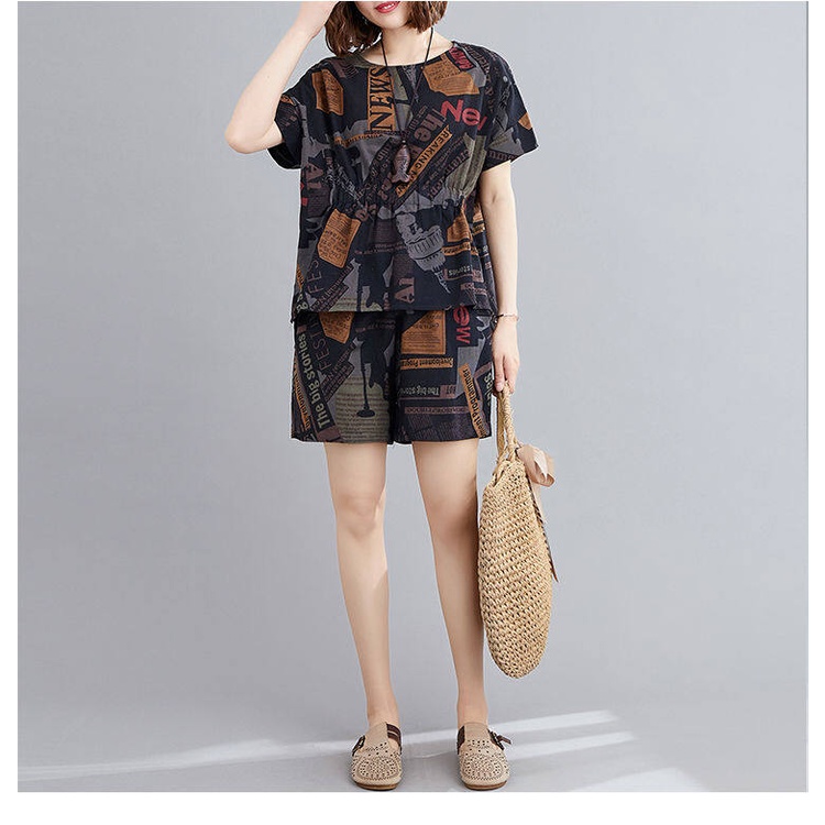 Set Áo Thun Ngắn Tay + Quần short Ống Rộng Thời Trang Nữ