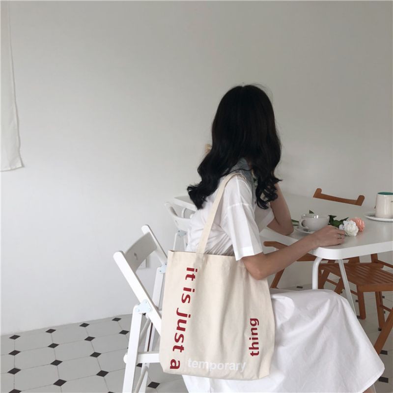 Túi vải Ulzzang_Túi tote TEMPORARY phong cách Vintage siêu đẹp( có khóa miệng)