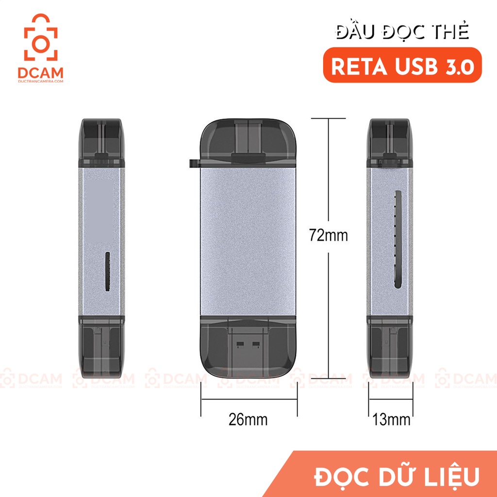 Đầu đọc thẻ nhớ đa năng tốc độ cao RETA USB 3.0 cho Điện thoại, Laptop, PC và Macbook