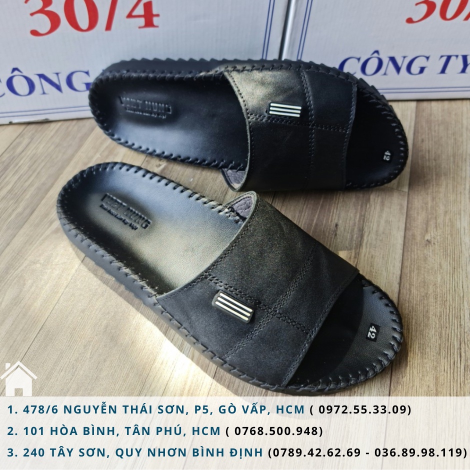 Dép da bò nam quai ngang phong cách trẻ trung màu đen Mã 102