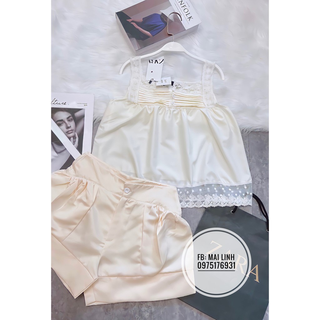 ⚡Set đồ dạo phố áo 2 dây xếp ly phối quần short