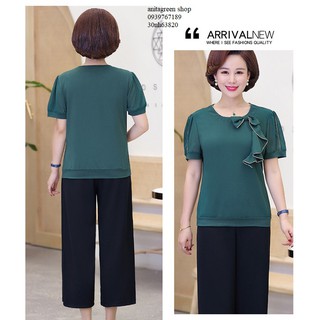 nh63820-áo kiểu bèo nơ (thoi trang trung nien anitagreen)