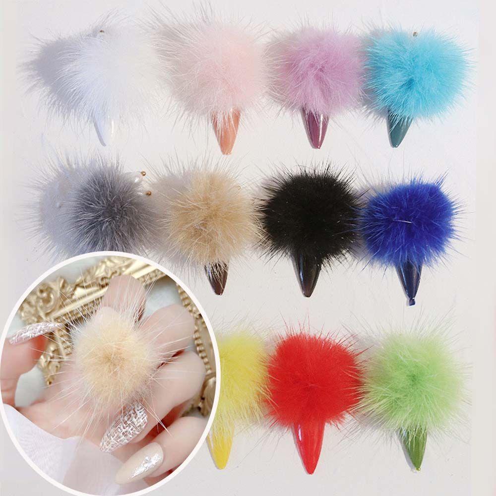 Phụ Kiện Trang Trí Móng Tay Nghệ Thuật Hình Quả Bóng Lông Nhiều Màu Sắc Có Thể Tháo Rời
