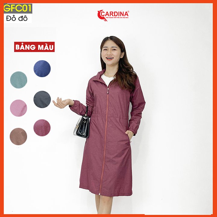 Áo gió nữ CARDINA chất gió xước 2 lớp lót lưới dáng choàng cao cấp cản gió chống thấm nước kèm đai thắt GFC.