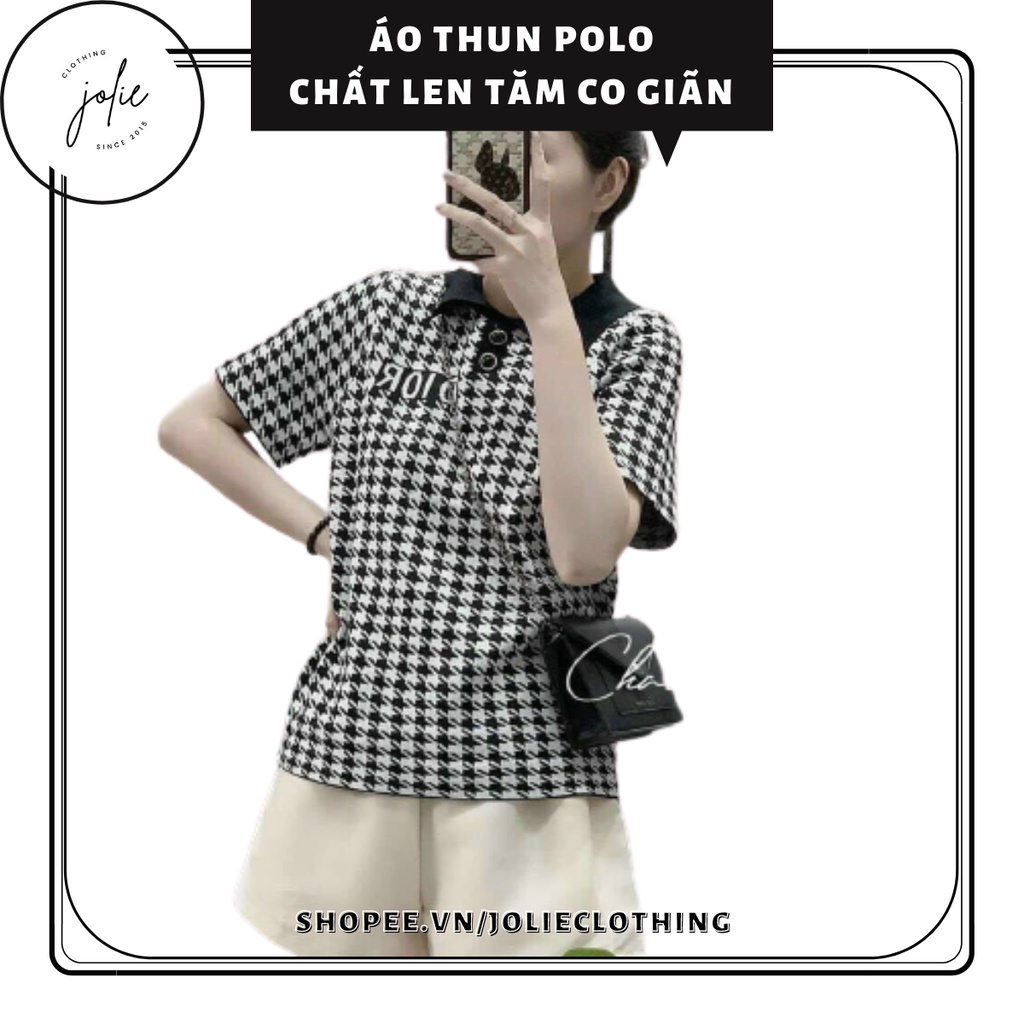 Áo thun tay ngắn, cổ polo, vải len xin xắn thích hợp đi làm, đi chơi