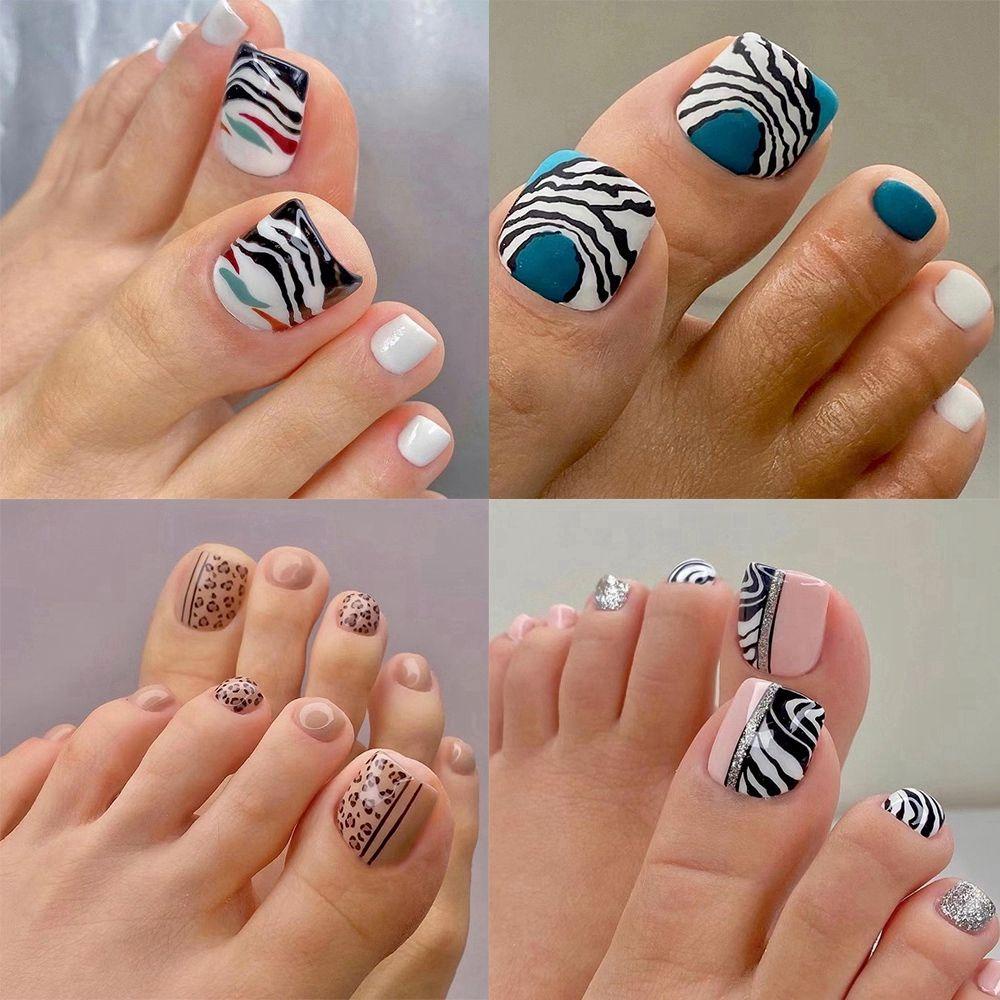 Hộp 24 Móng Chân Giả Đầu Vuông Che Phủ Toàn Diện Tháo Rời Được