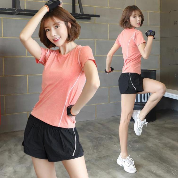 Bộ áo thun + quần đùi tập gym thể dục mỏng thời trang dành cho nữ ! ,