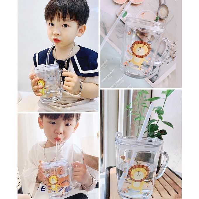 Cốc Pha Sữa Thủy Tinh Chia Vạch Có Nắp Và Ống Hút Siêu Tiện Lợi Siêu hOT