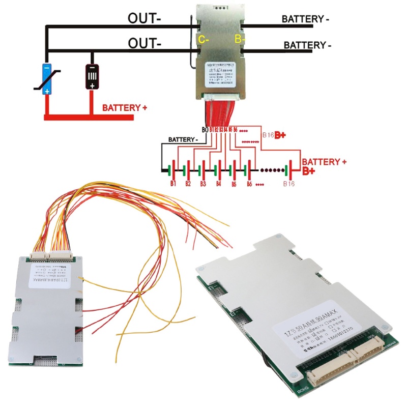 Bảng Mạch Bảo Vệ Pin Li-ion Lipo 17S 60V 45A BMS