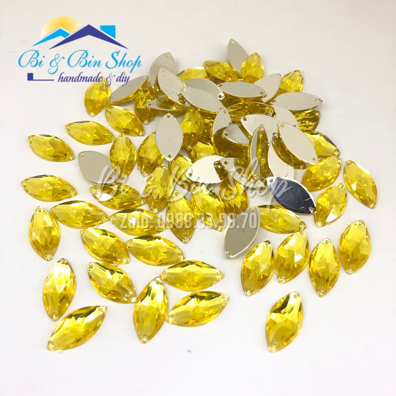 Gói 72 Viên Đá Kết Lá Me 10x20mm Đính Kết Trang Phục Thời Trang, Làm Phụ Kiện Handmade