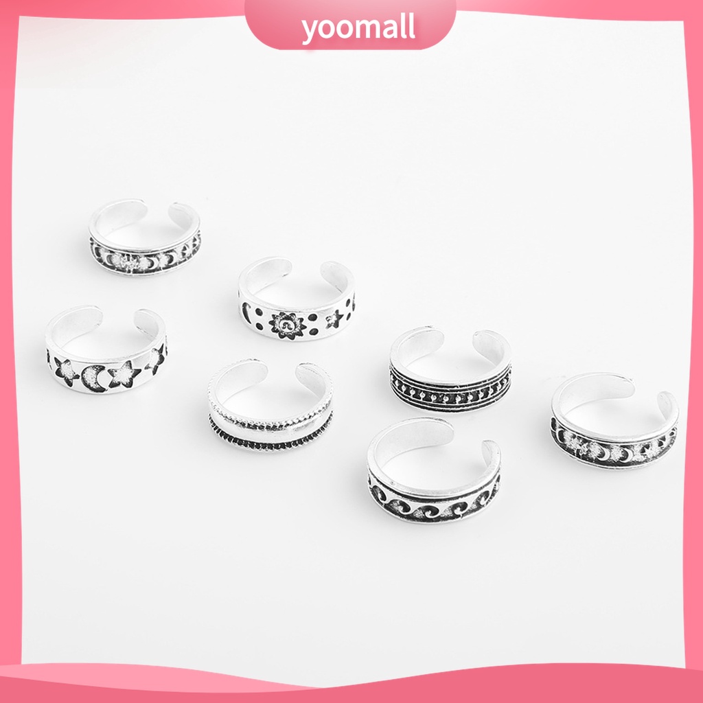 Yomall♡ Set 7 Nhẫn Ngón Chân Mạ Điện Hình Trăng Sao Phong Cách Bohemian