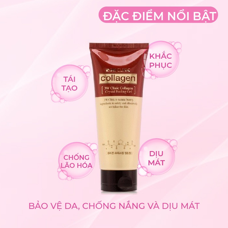 Tẩy Tế Bào Chết Trắng Da 3W CLINIC Hàn Quốc Crystal Peeling Gel giúp sạch khuẩn trắng sáng và mờ thâm nám 180ml