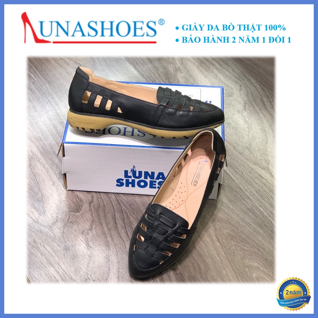 Giày slip on nữ, giày da bò thật nữ bảo hành 2 năm 1 đổi 1 LUNASHOES 703 giày trung niên đi êm chân dễ phối đồ