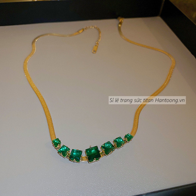 Vòng cổ titan nữ không gỉ thiết kế đính đá pha lê cao cấp lấp lánh thời trang sang trọng