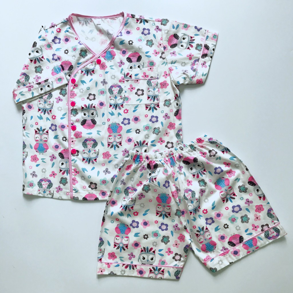 Pijama đùi cho bé vải cotton hút mồ hôi mẫu Hồng bé gái 10-40kg