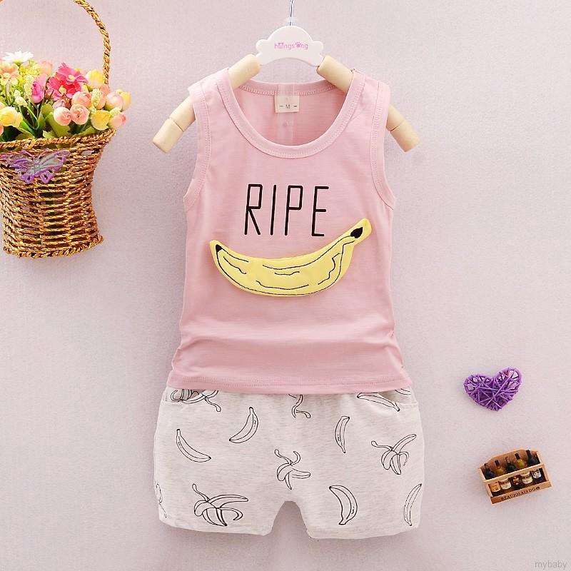 Bộ Đồ 2 Món Áo Ba Lỗ + Quần Short Vải Cotton In Hình Chuối Thời Trang Mùa Hè Cho Bé Trai