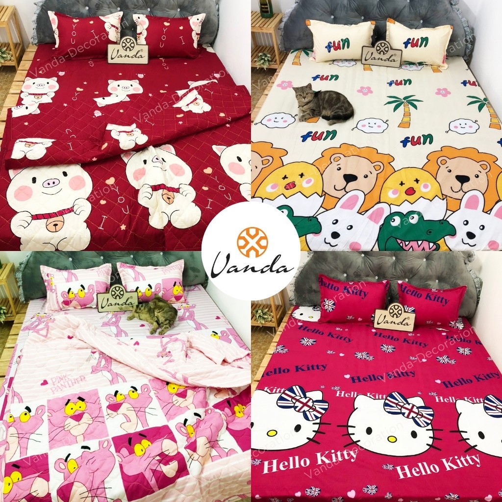 Bộ chăn ga gối , drap giường Cotton Poly VN họa tiết trẻ trung - Hàng đẹp không bai xù