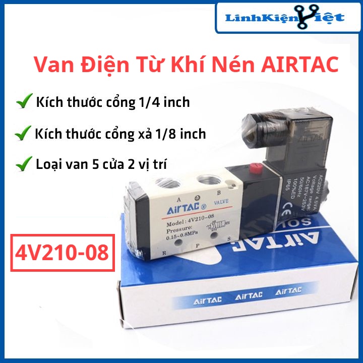 Van điện từ khí nén AIRTAC mã 4V210-08, van khí nén 5 kênh hai chữ số