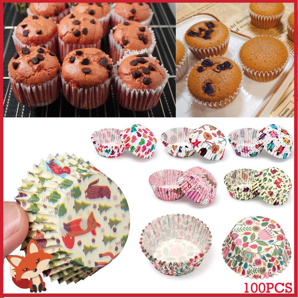 Set 100 Cốc Giấy Làm Bánh Cupcake Hình Động Vật DIY Chống Dầu