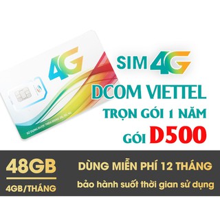 Sim Viettel 4G tặng 48gb trọn gói 1 năm hoàn toàn miển phí và ko cần nạp tiền, Sim 4G Viettel D500