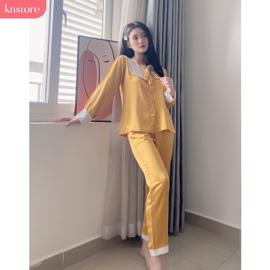 Bộ Pijama Lụa Satin Tay Dài quần dài, Đồ Ngủ Nữ Chất Liệu Lụa Satin Cao Cấp Mát Mịn ẢNH THẬT CỦA SHOP - Kn Store | BigBuy360 - bigbuy360.vn