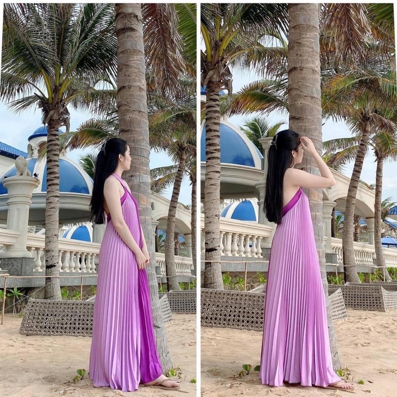 Đầm Maxi Đi Biển, Váy Maxi Dập Ly V1277 Chất Lụa Mềm Mướt, Phối Màu Xanh, Cho Dáng Dài Miên Man, Xinh Ngất Ngây