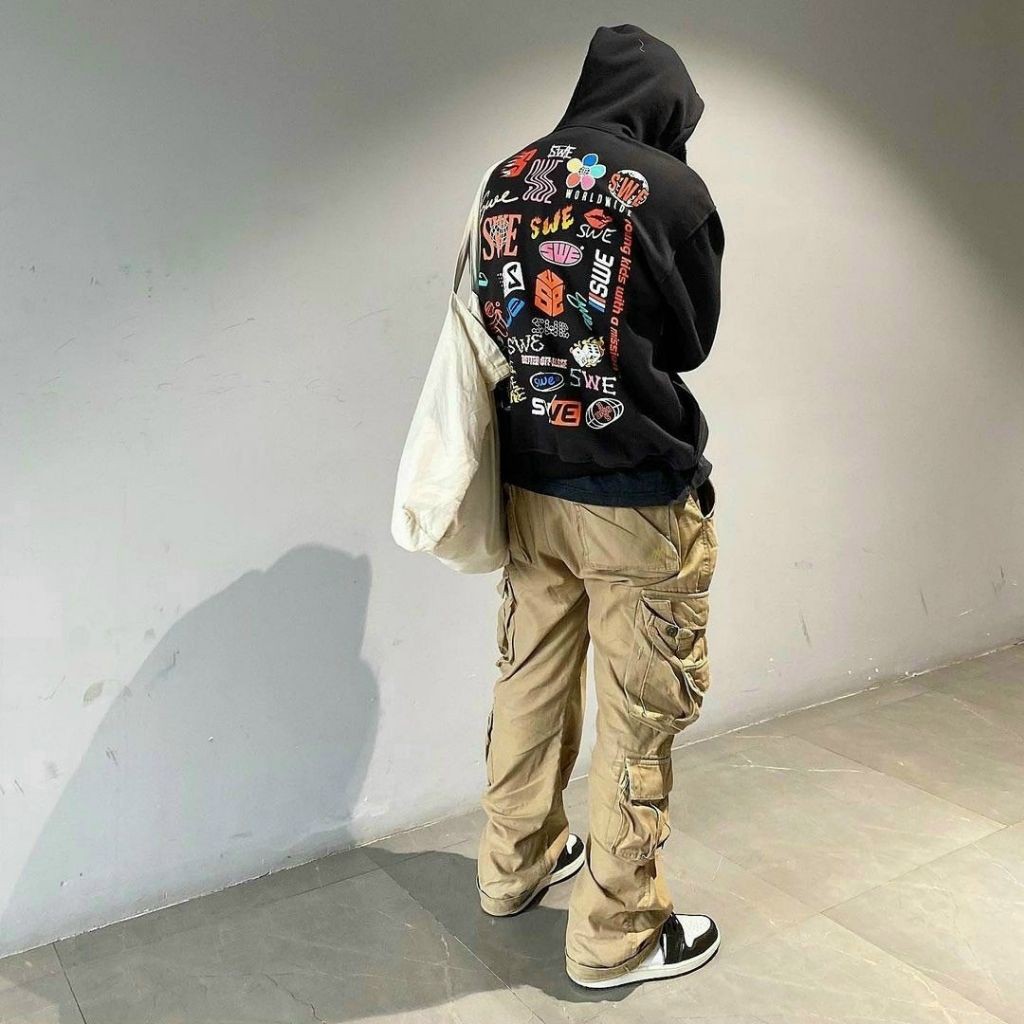 Áo khoác dù ulzzang form rộng unisex SWE Lechau AKD25 phong cách bomber bóng chày street style phối hình in cực chất