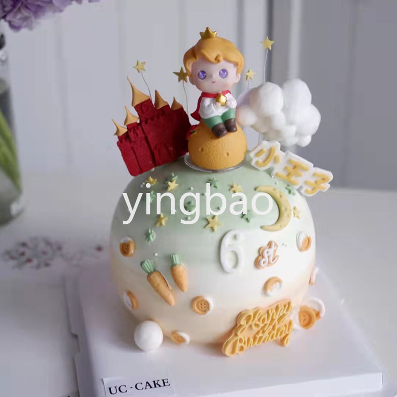 Phụ Kiện Trang Trí Bánh Kem Hình Bé Trai / Hoàng Tử Đám Mây Có Đèn Led Xinh Xắn