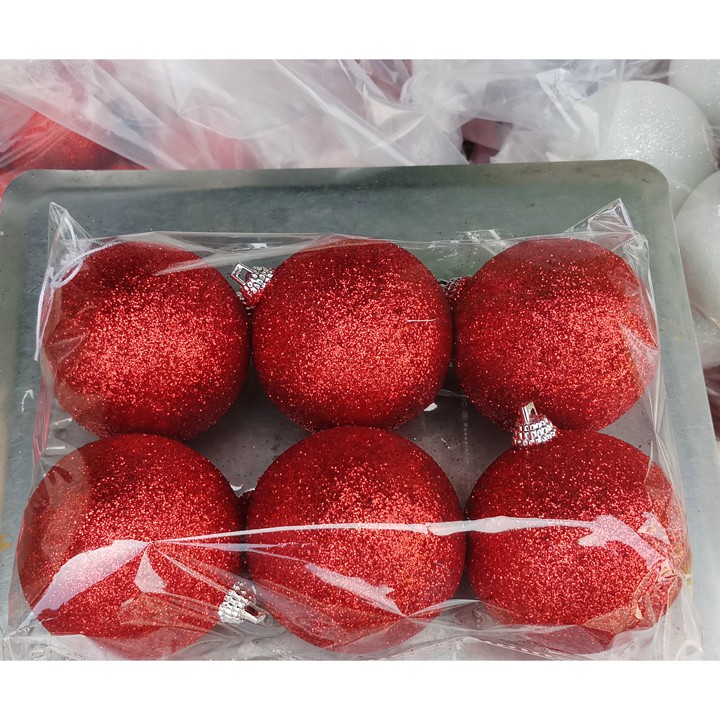 6 trái châu kim tuyến màu trang trí noel đường kính 8cm. NOELC8
