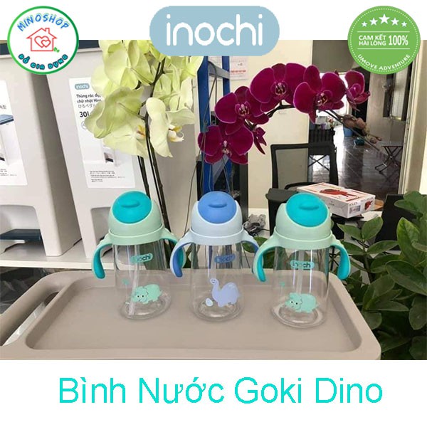 Bình Nước Goki Dino 470ml Có Tay Cầm Cho Bé, Bình Đựng Nước Cho Bé Có Ống Hút