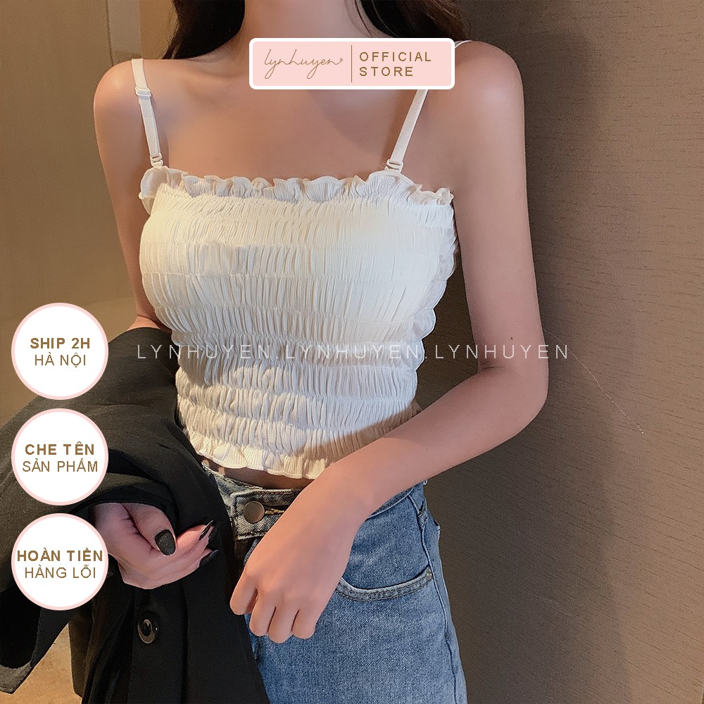 Áo 2 Dây Nữ Có Mút Ngực Xếp Ly Voan Croptop Lynhuyen - 6 Màu - AD017