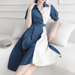 Đầm váy cổ đức phối 2 màu thời trang HILA V1363