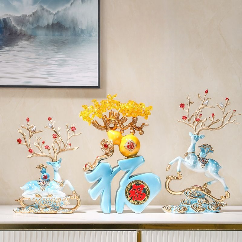 Trang trí nhà hiện đại, trang trí hươu may mắn, trang trí tủ tivi, ý nghĩa: may mắn và may mắn