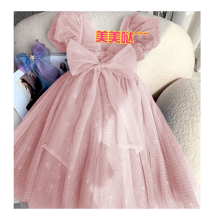 Đầm Công Chúa Đính Nơ Màu Xanh Dương / Hồng Xinh Xắn Thời Trang Theo Phong Cách Hàn Quốc Cho Bé