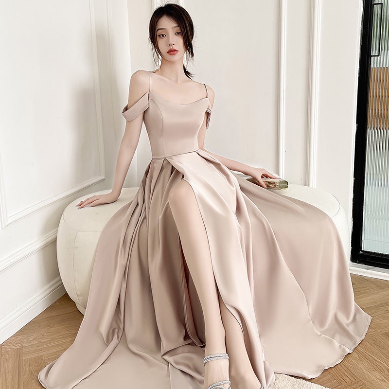 Đầm phù dâu dáng dài bằng satin cao cấp thời trang mùa thu mới