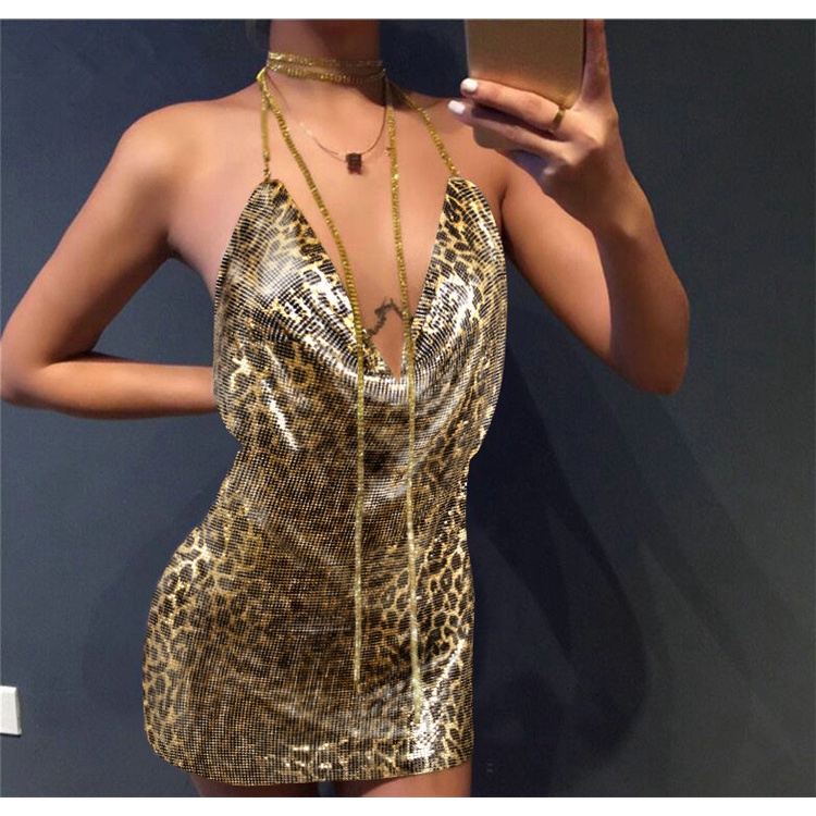 DUNEA Đầm Hai Dây Cổ Chữ V Khoét Sâu Hở Lưng Cột Dây Bằng Kim Loại Quyến Rũ Cho Nữ