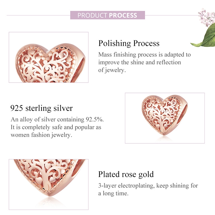 Bamoer Mặt Trang Sức Hình Cây Mạ Vàng Hồng Bạc 925 Thời Trang BSC215