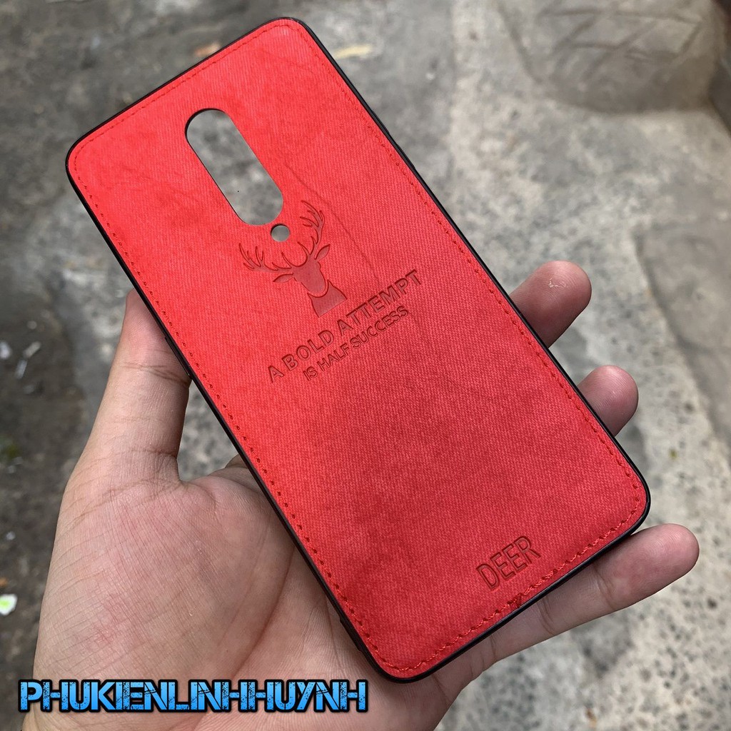 OnePlus 7 Pro_Ốp lưng vân vải Jean Khắc nổi hình nai 3D cực chất