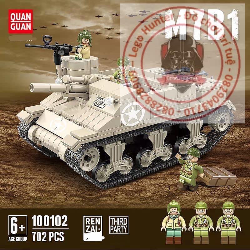 Army Quan Guan 100102 bộ lắp ráp mô hình xe thiết giáp M7B1 của Mỹ WWII