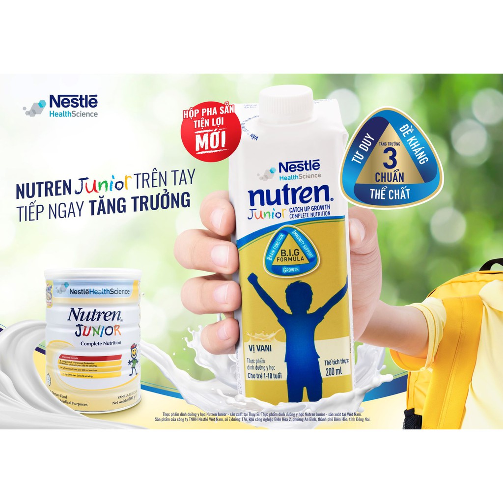 [Tặng 01 Gối Ôm Bút Chì] 4 Lốc Sữa Dinh Dưỡng NUTREN JUNIOR - Hộp Pha Sẵn Tiện Lợi - Lốc 3 Hộp - 200ml/Hộp